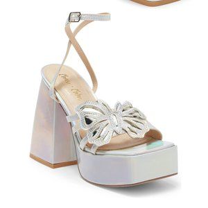 Chase and Chloe Drew Butterfly Platform Heeled Sandal, Silver Metallic, Size 8.5